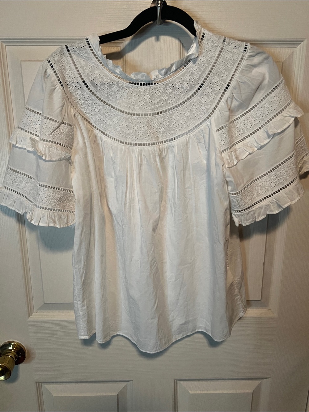 & Other Stories White Eyelet Ruffle Yoke Blouse